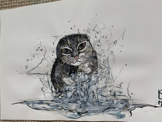 Underwater Animals Cat Painting for Home Decor, Kitten Portrait Art Decor, Artfinder Gift Ideas