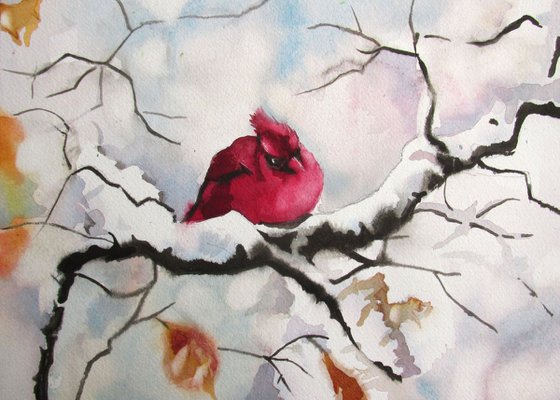 a painting a day # 47 "Cardinal in winter"