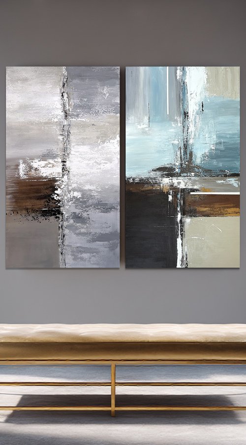 Parallel Balance Large Abstract Diptych by Tatiana Malinovscaia