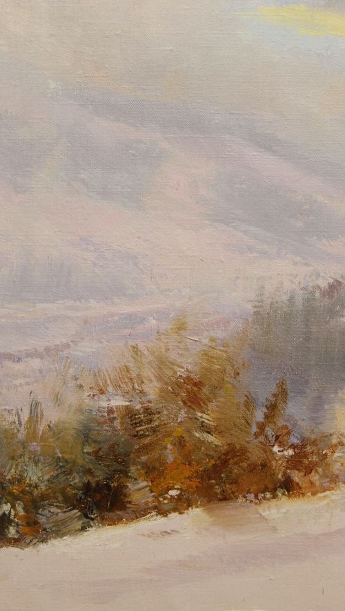 Snowy landscape painting  " Drop of Sun " (395l15) by Yuri Pysar