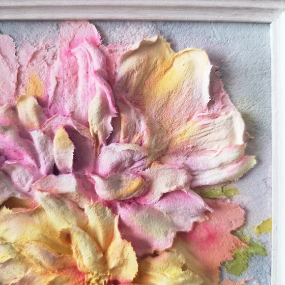 Blush pink and yellow peony bouquet sculpture painting