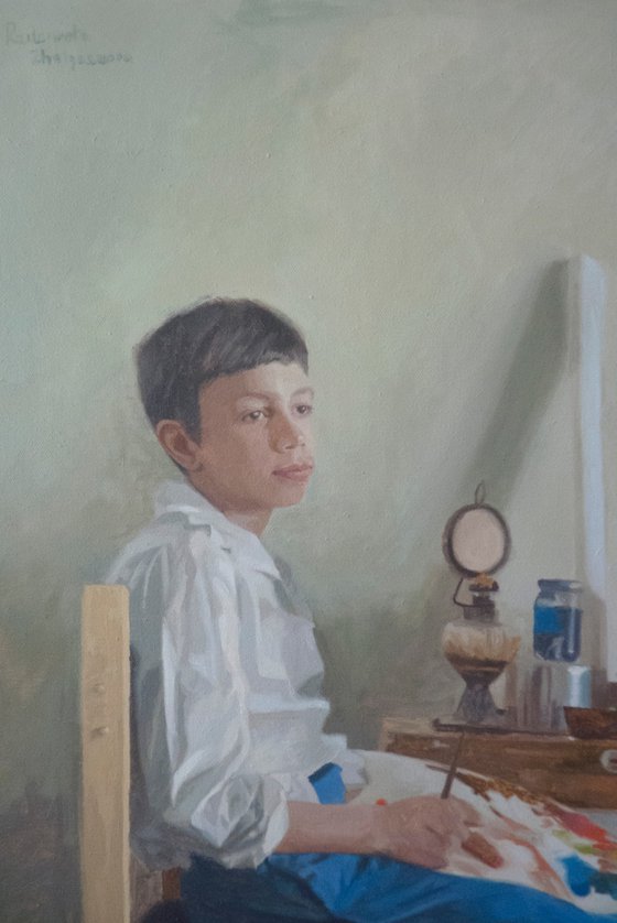 Boy infront a tripod