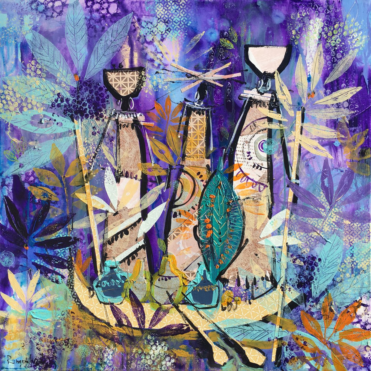 Impressionistic Portrait Acrylic Painting By Irina Rumyantseva, 30 X 30, African Tribal Women C01N05, Original Artwork