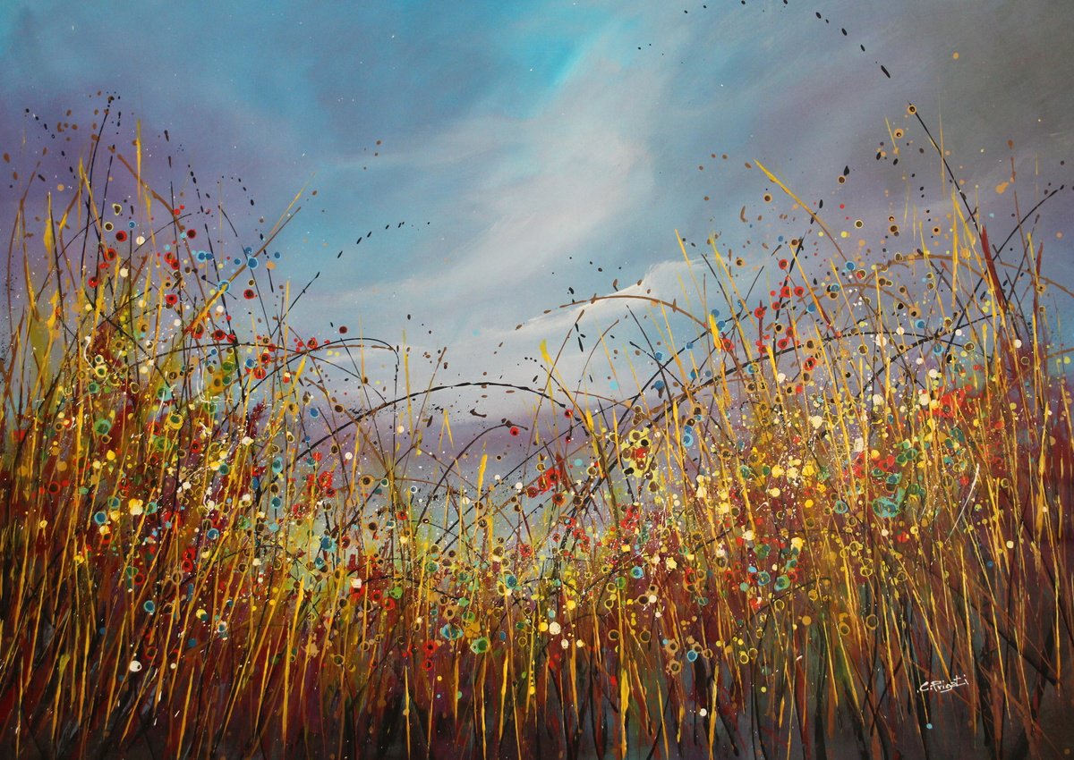 Expressive Botanical Acrylic Painting By Cecilia Frigati, 55 X 39, Golden Hours #3, Original Artwork