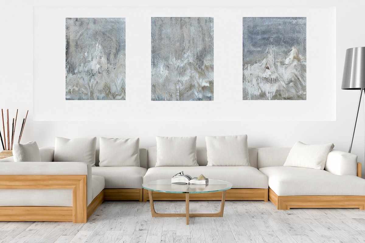 Ice cave - triptych abstract painting by Ivana Olbricht