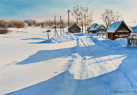 Winter morning, original watercolour painting