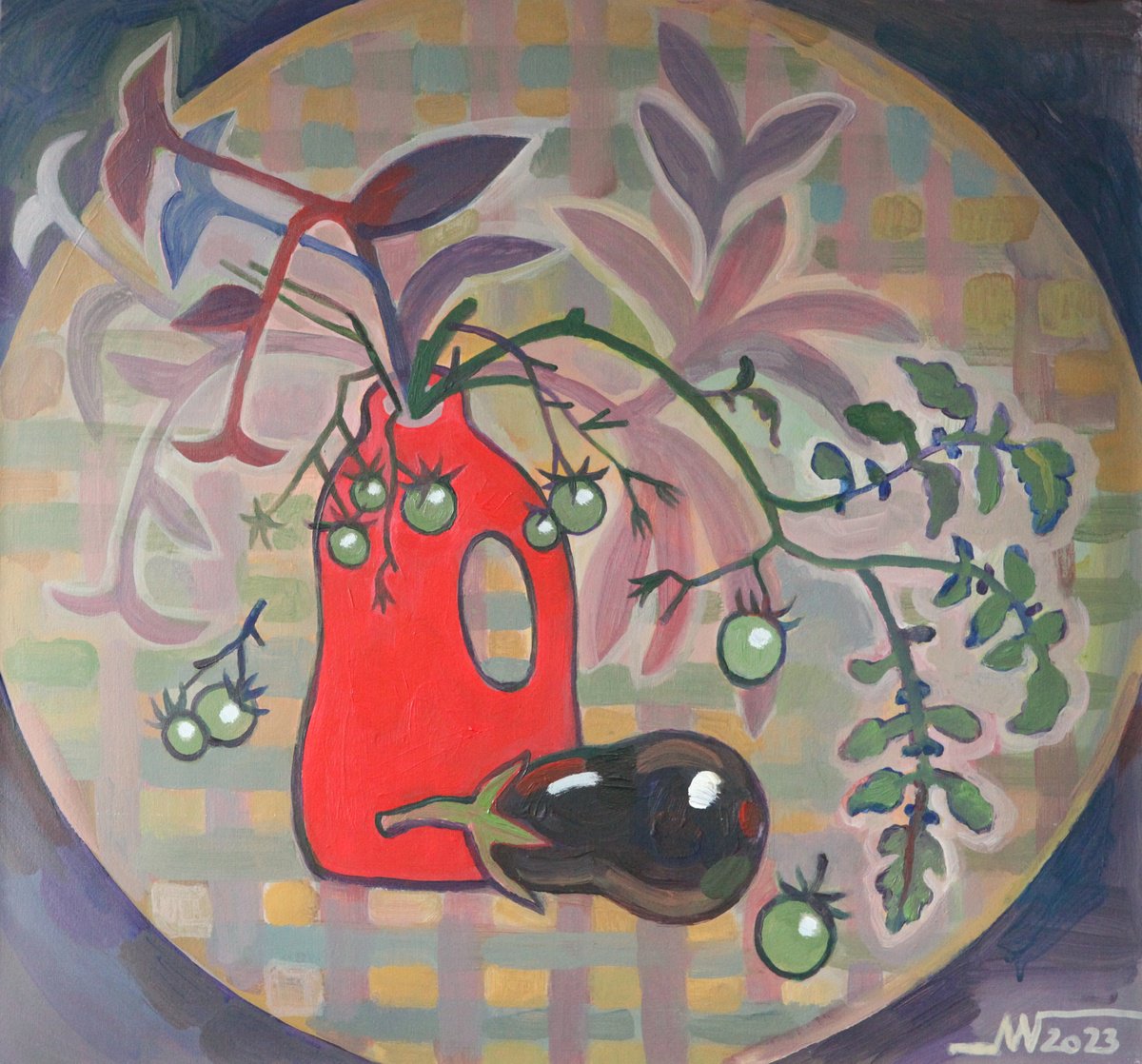 Still Life Acrylic Painting By Marina Gorkaeva, 22 X 20", Red Bottle, Original Artwork