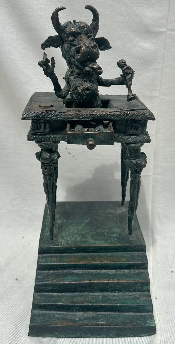 Surrealistic Animal Bronze Sculpture By Toth Erno, 7 X 14", Bureaucrat 2., Original Artwork