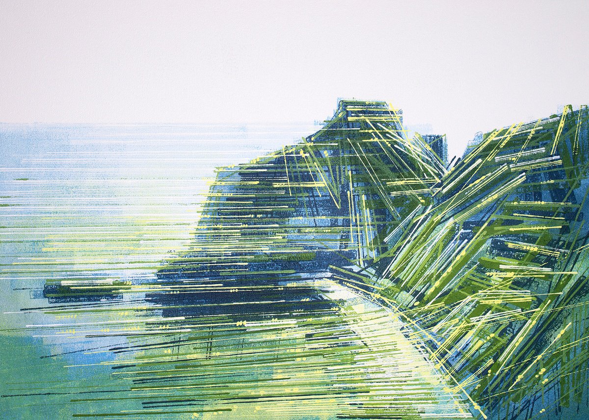 Impressionistic Landscape Acrylic Painting By Marc Todd, 23 X 17", Morning Coastal Cliffs, Original Artwork