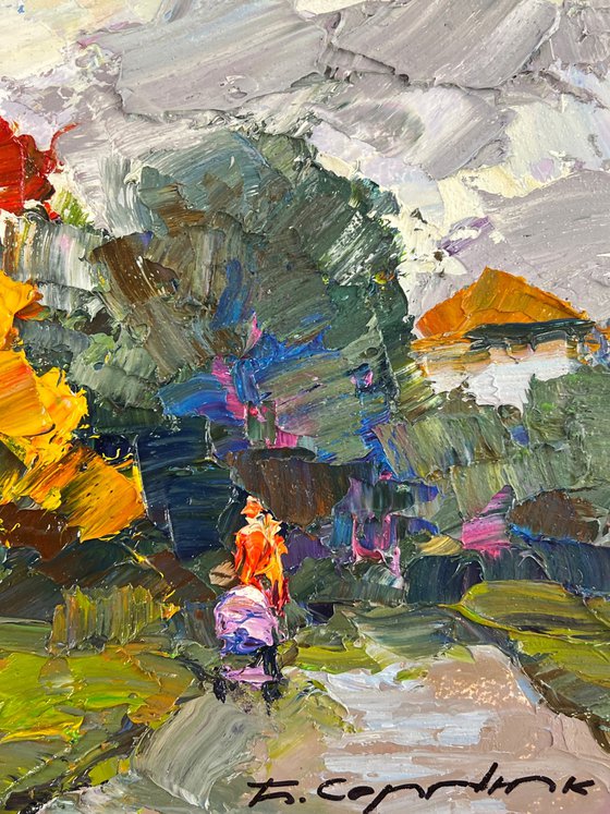 Autumn Park in Cloudy Weather
