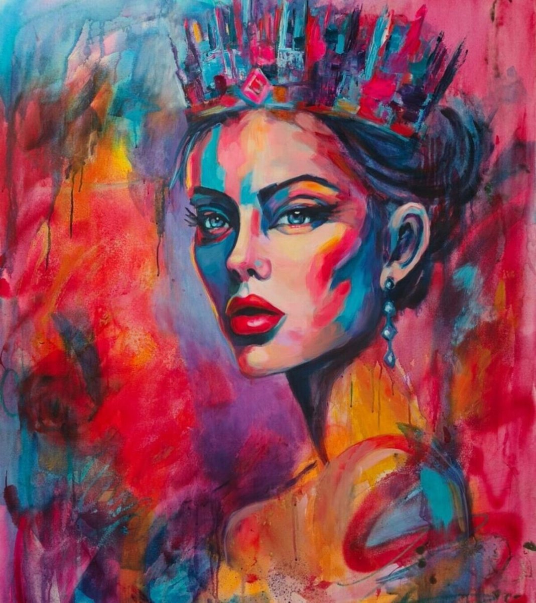 Urban And Pop Portrait Acrylic Painting By Ramona Pintea, 39 X 47", She Who Walks With Fire, Original Artwork