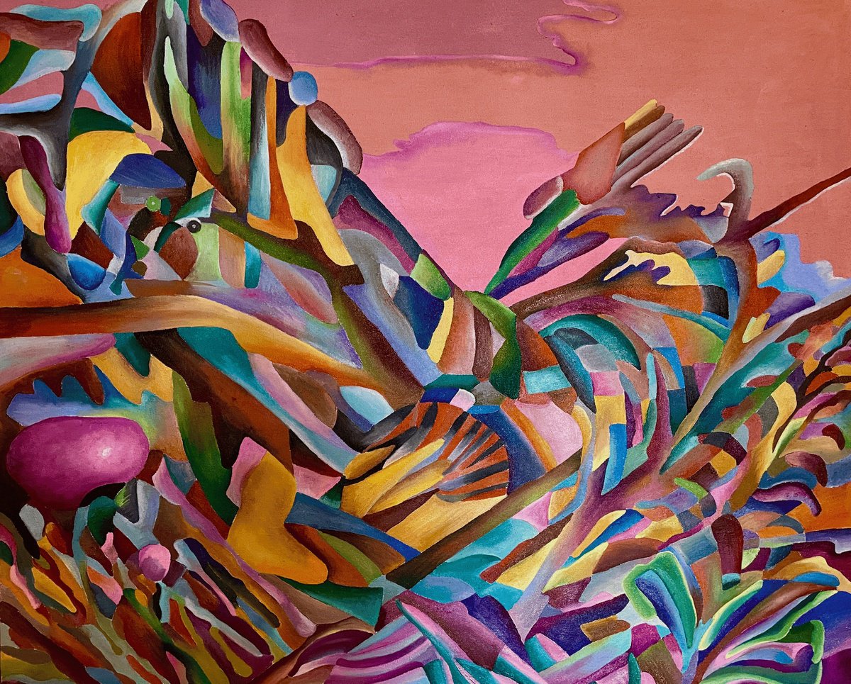 Organic Abstract Oil Painting By Tatiana Fedorovskaya, 47 X 39", Heavenly Horses, Original Artwork