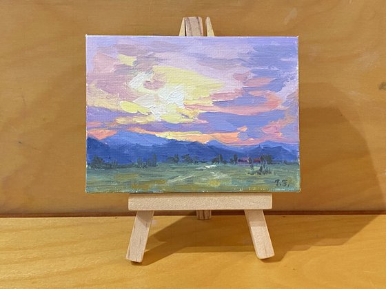 Sunset Over Mountains Landscape Miniature