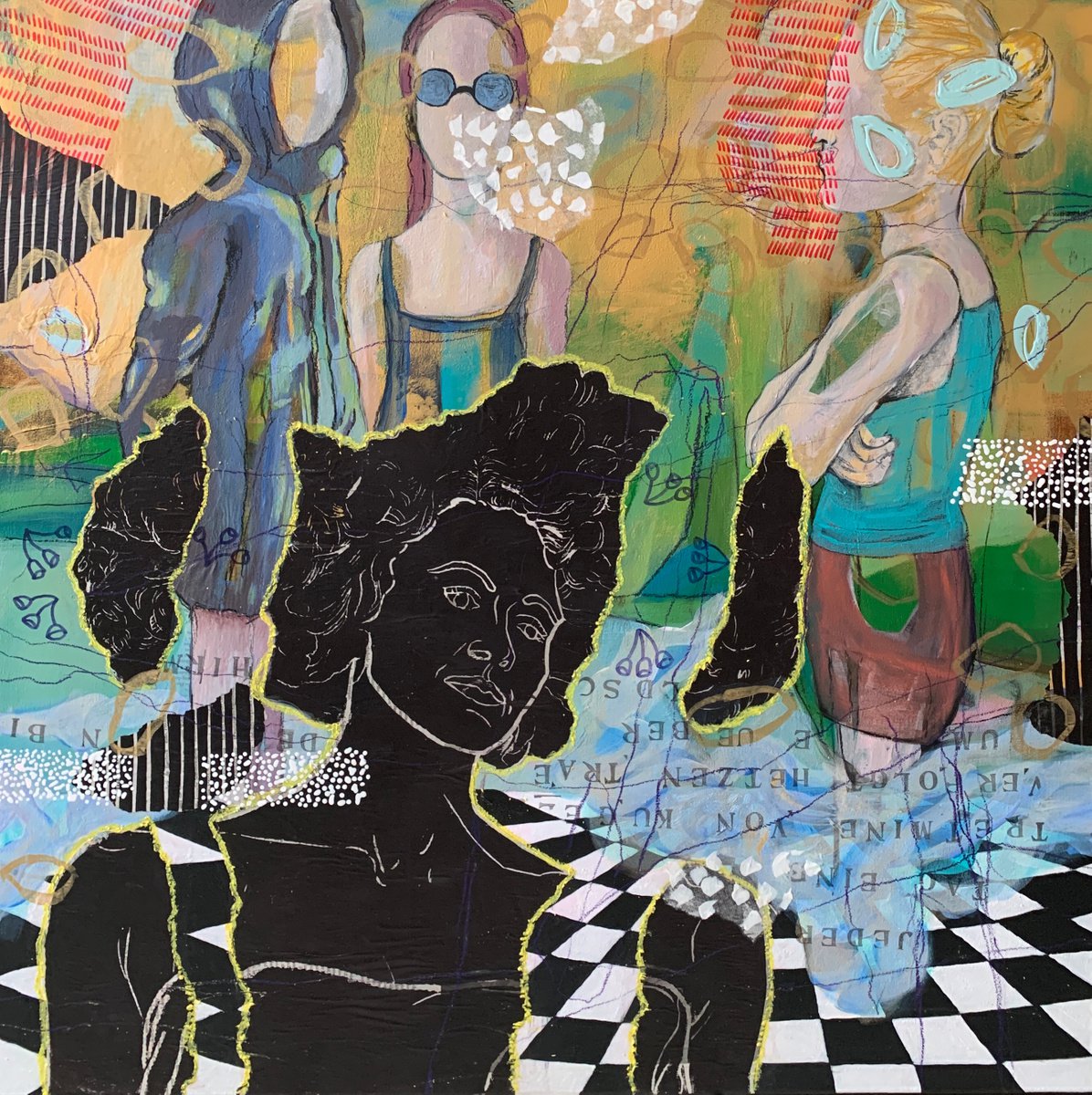 Expressive Portrait Painting By Marita Tobner, 31 X 31", A Mine Every Day, Original Artwork