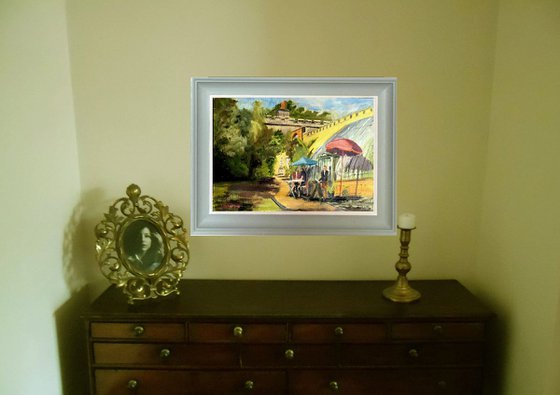Tea in the Park - An original oil painting on board! Unframed.