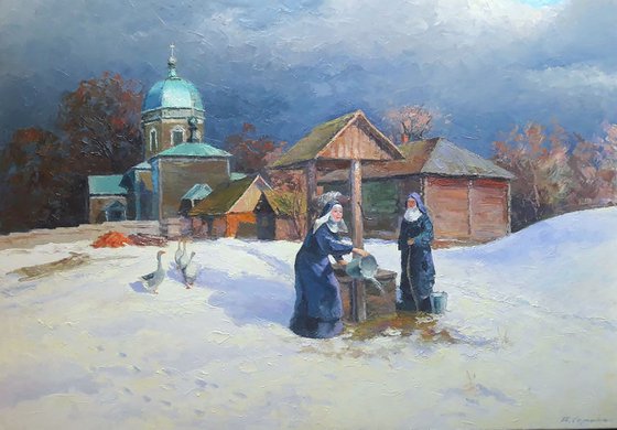 Oil painting Near the well