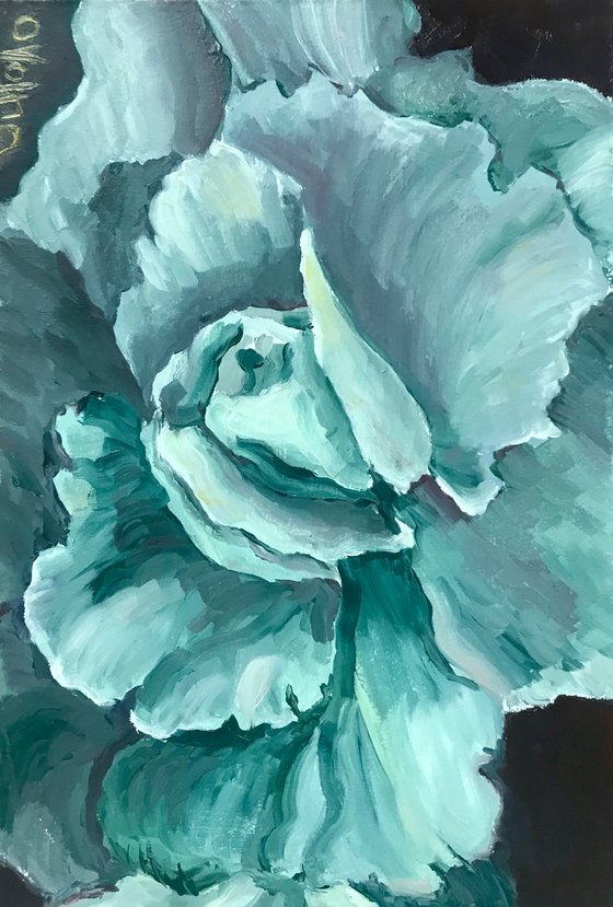 Set of 2 Blue Orchid and Turquoise Rose flower painting, Birthday gift for women