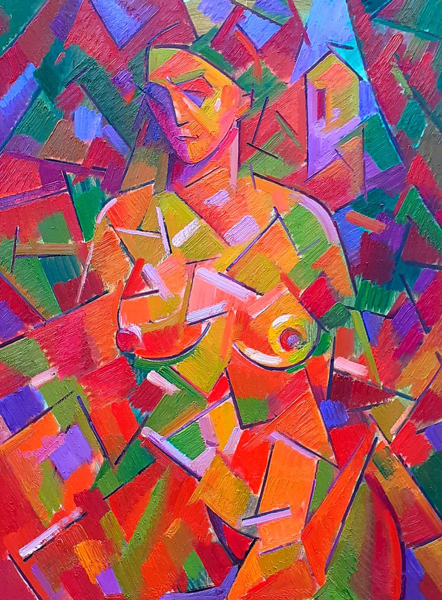 Impressionistic Abstract Oil Painting By Peter Tovpev, 26 X 33", Nude Woman, Original Artwork