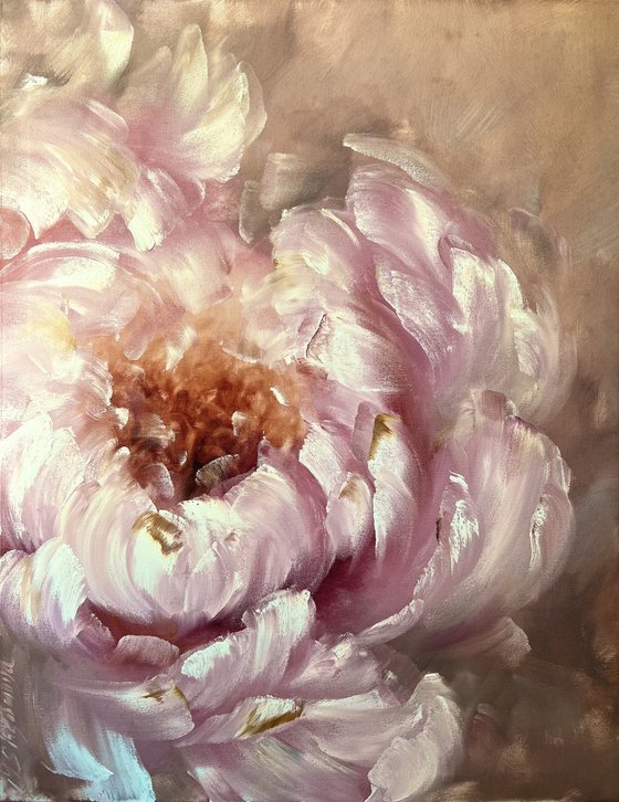 Beige abstract flower 2 - abstract peony art, wall art flowers.