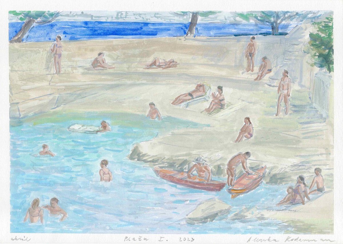 Impressionistic Portrait Drawing By Alenka Koderman, 12 X 8, Beach I, Original Artwork