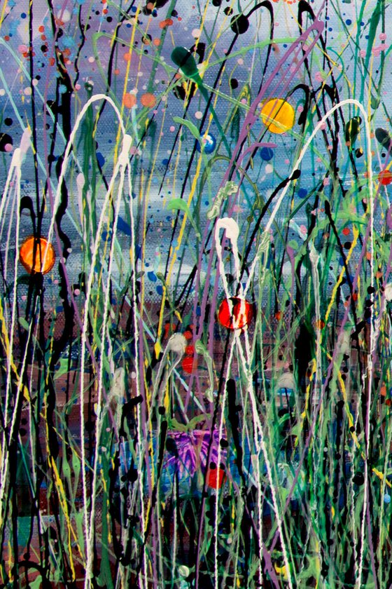 Tall Grass Against the Sky Abstract Meadow Painting 32" X 16" X 1.5"