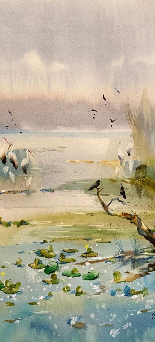 Sold Watercolor “Blossoming Delta” gift for him by Iulia Carchelan