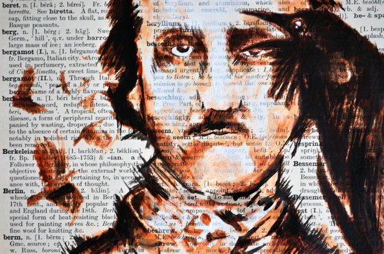 Edgar Allan Poe - Dark Eye - Collage Art on Large Real English Dictionary Vintage Book Page