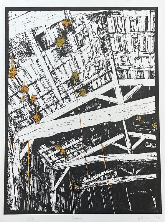 Entwine - Tobacco Barn Linocut Print