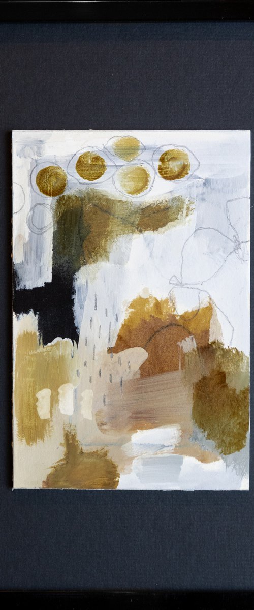 Noix de Grenoble - Small abstract painting with mat by Chantal Proulx