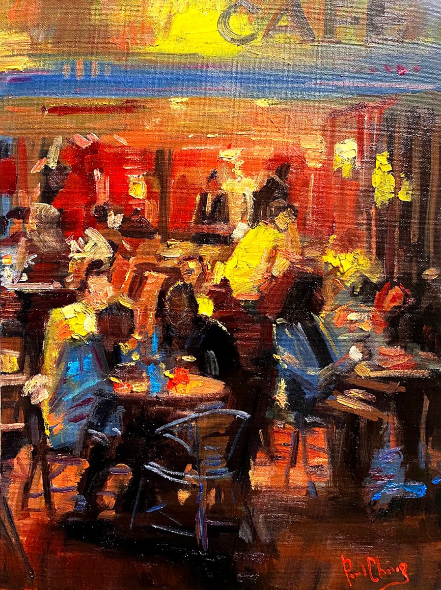 Impressionistic Landscape Oil Painting By Paul Cheng, 12 X 16", Red Wall Cafe, Original Artwork