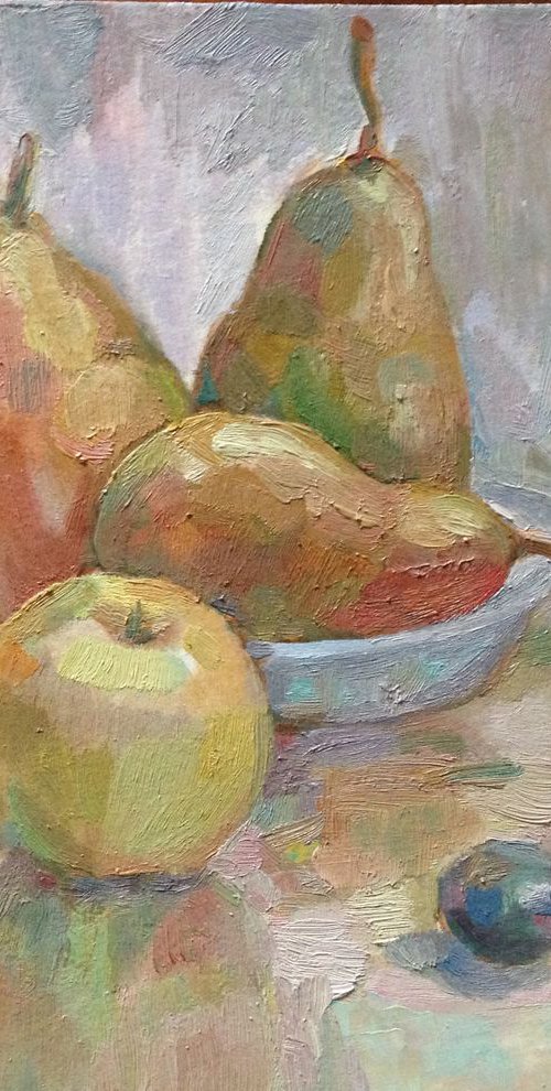 Still life with pears and plums painting by Roman Sergienko