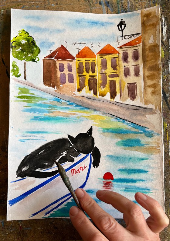 Amalfi Cat Painting