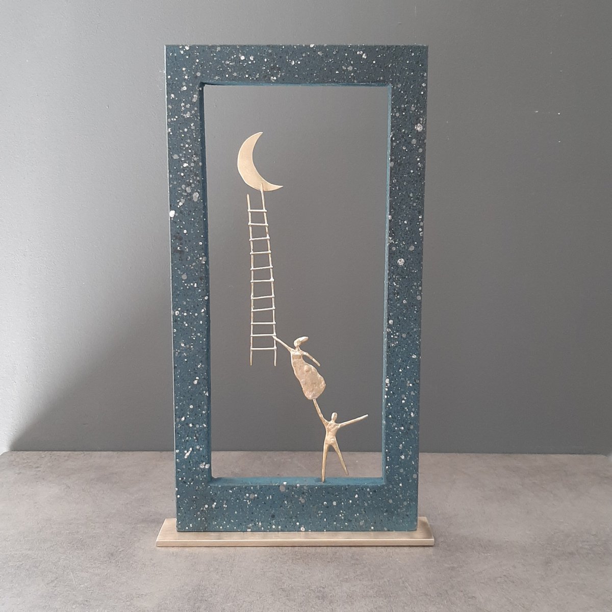 Impressionistic Portrait Sculpture By Anna Andreadi, 8 X 14, Dreamy Blue, Original Artwork