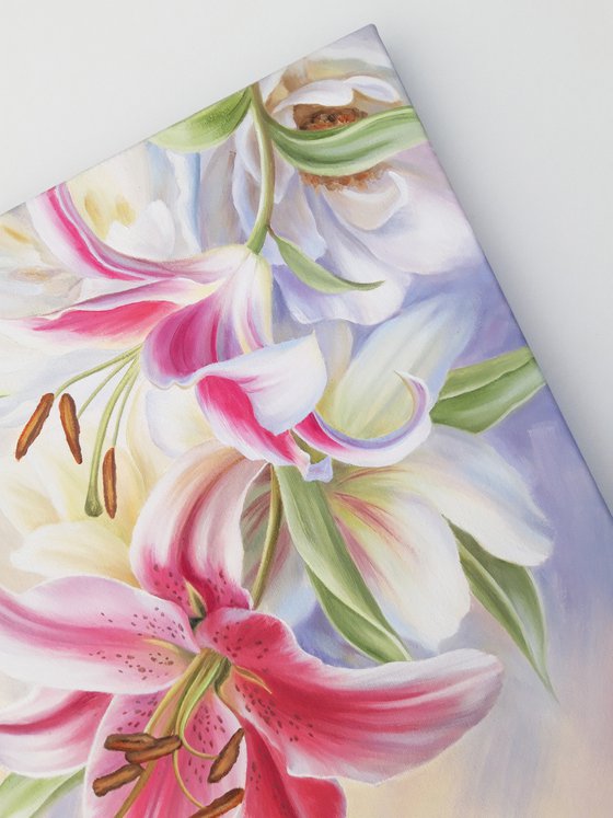 "Poetry of flowers", lilies painting