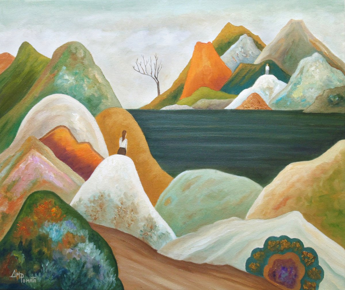 Impressionistic Landscape Oil Painting By Angeles M. Pomata, 18 X 15, I See You, Original Artwork