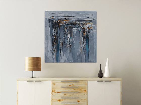 Gray Abstract  Oil Painting - 90 x 90 cm - Original  painting