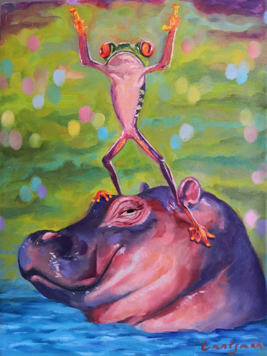 Dancing frog and flirting hippo - funny animals collection by Jane Lantsman