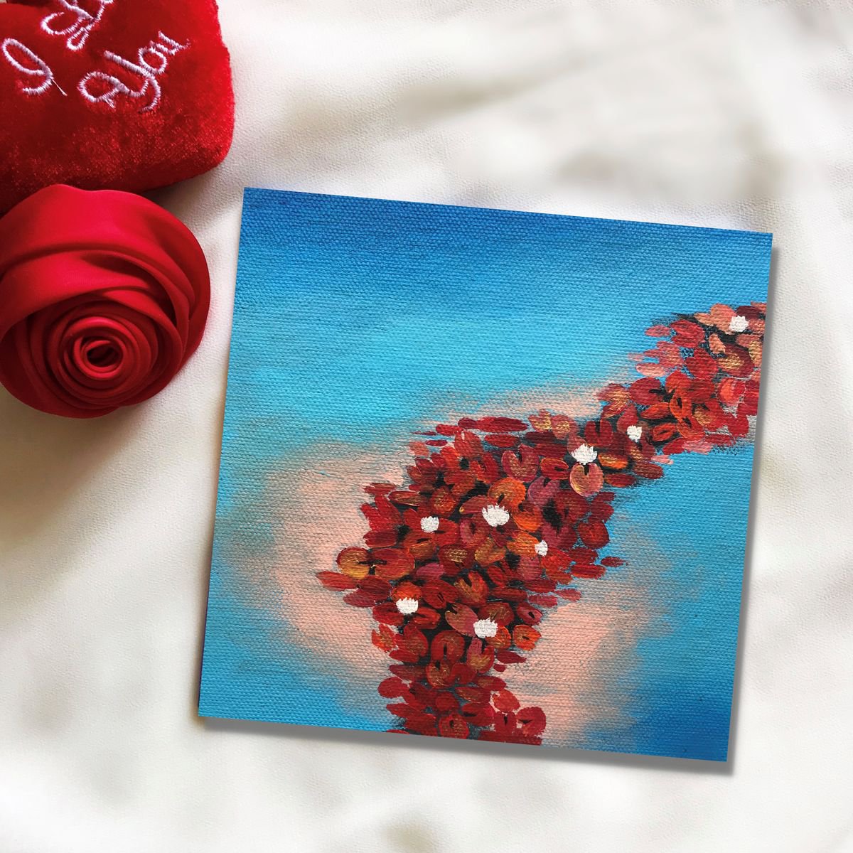 Water Lilies !! Red Flare!! Abstract !! Small Painting !! Mini Painting !! by Amita Dand
