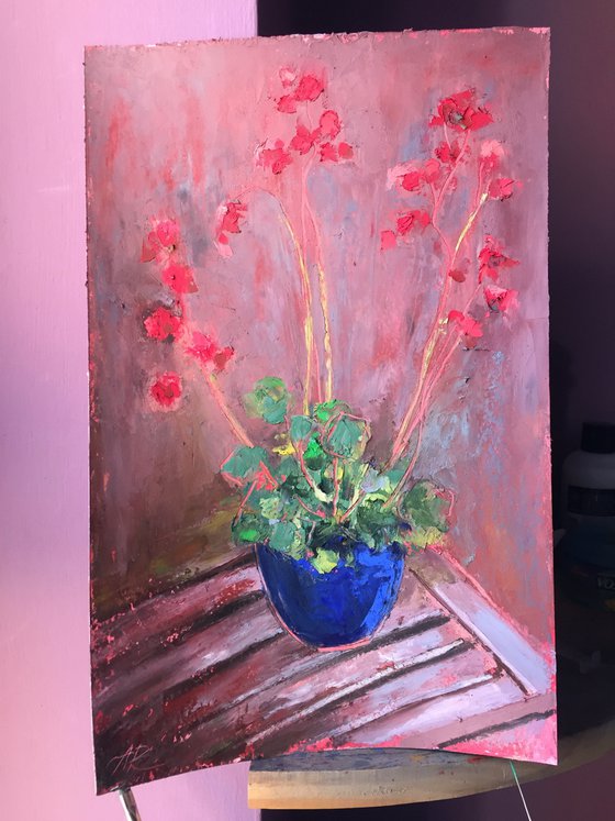 Geranium in oil pastel