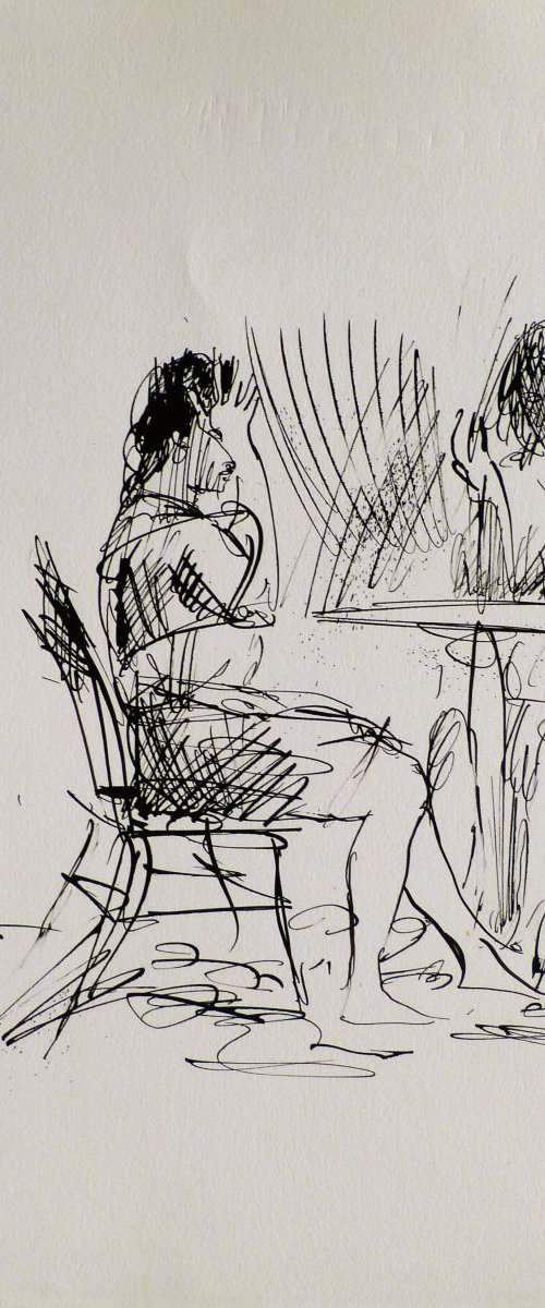 Conversation in the cafe, 25x32 cm by Frederic Belaubre