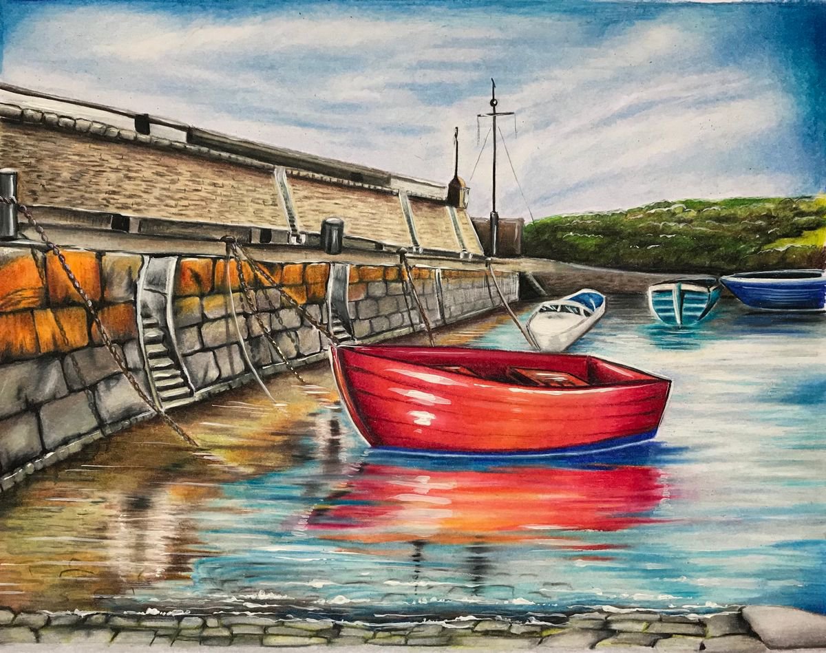 New Quay harbour by Karen Elaine Evans