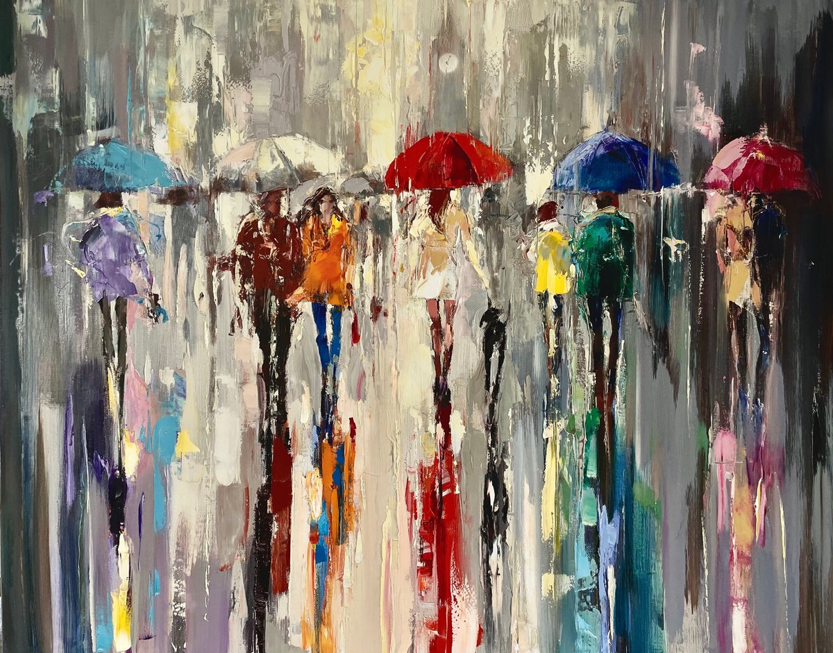 Impressionistic Landscape Oil Painting By Ewa Czarniecka, 40 X 32, London Morning Rush, Original Artwork