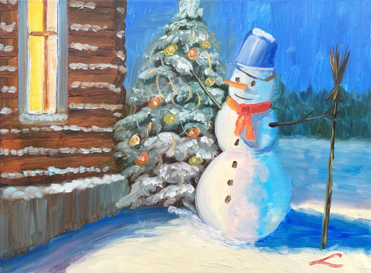 Snowman By Elena Sokolova, 16 X 12, Artwork For Sale On Artfinder