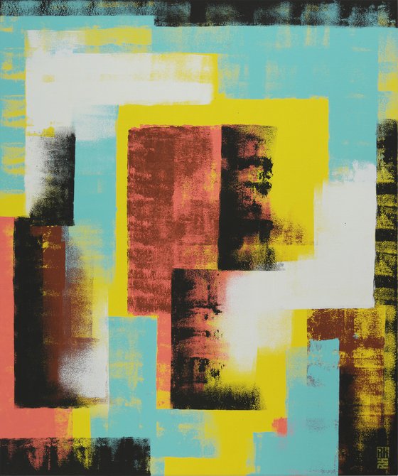 Untitled in Yellow Brown & Pink - 90x110 cm - Ronald Hunter - 11J