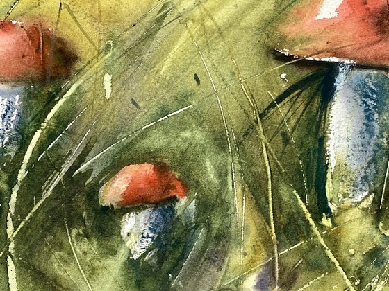 Mushroom hunting - original watercolor