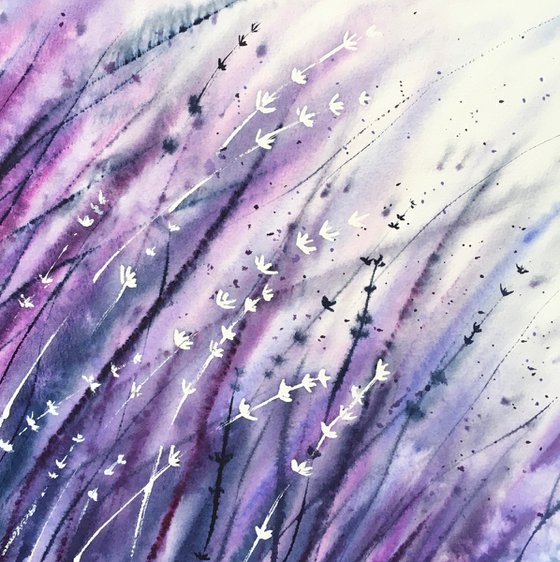 Lavender storm. Original watercolor artwork.