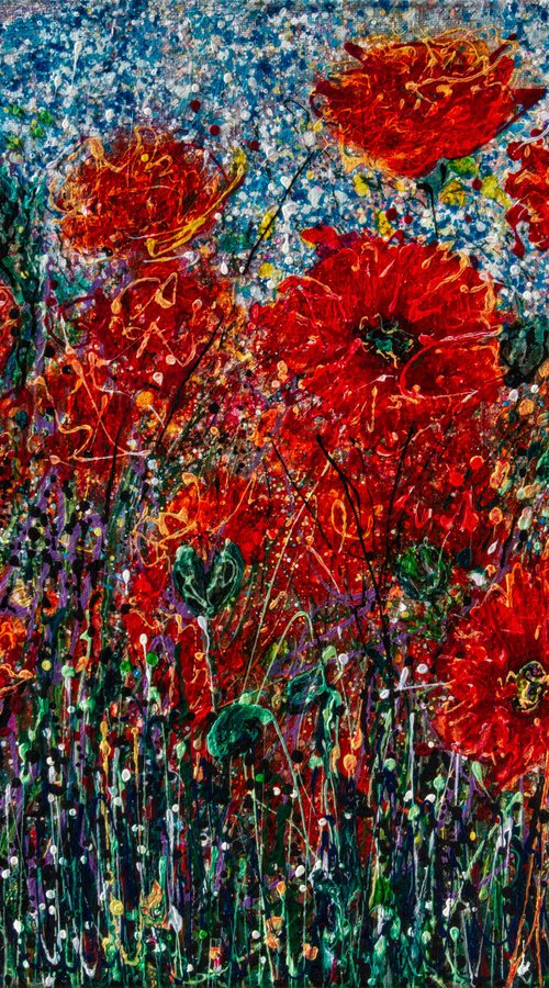 Wild Poppy Field Against the Sky #1  Pollock Inspired  Painting by Lena Owens at OLena Art