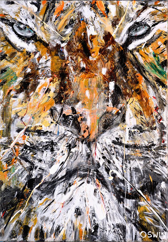Tiger: EYE OF THE TIGER 70 x 100 x 4 cm. Wild life painting