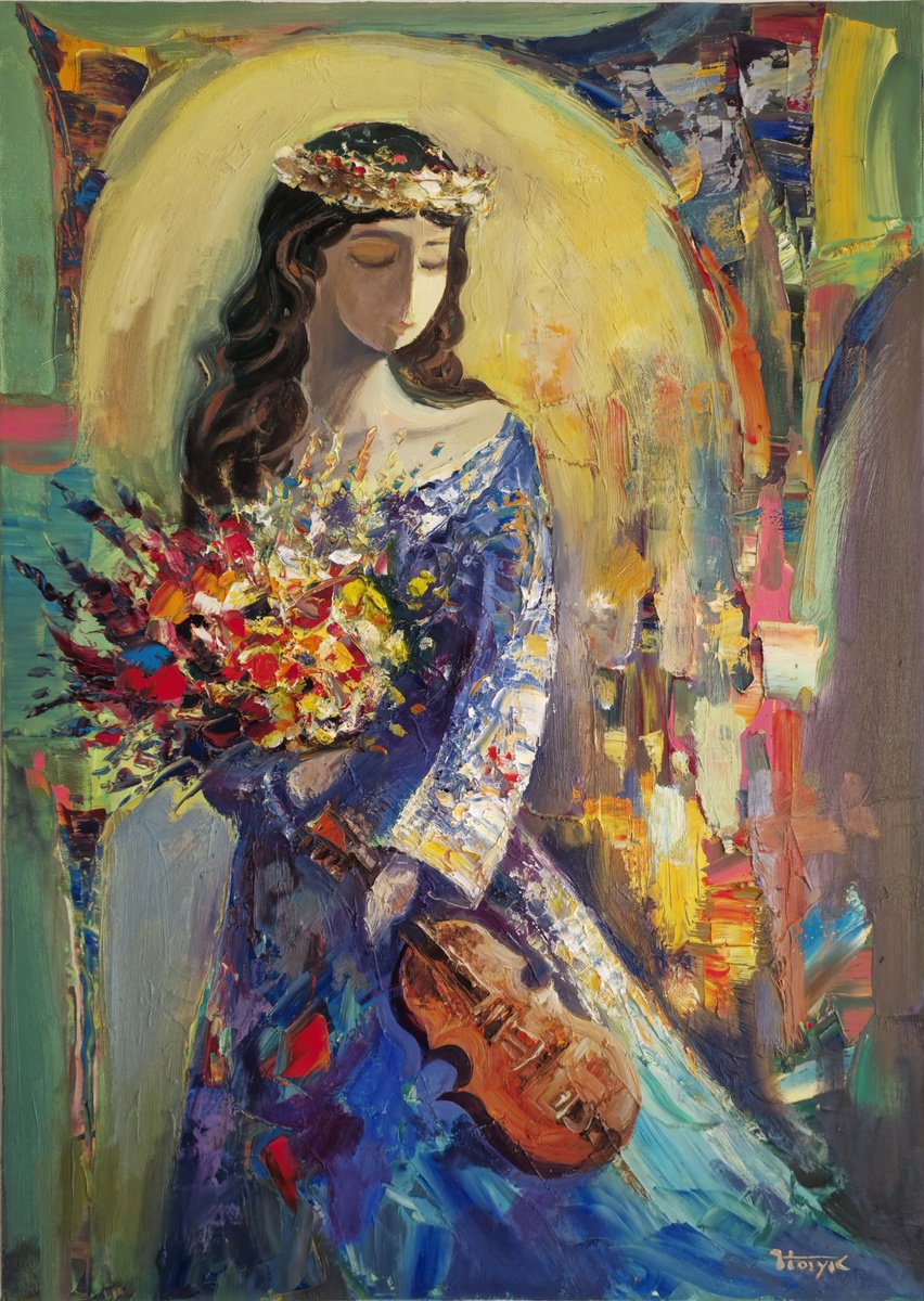 Abstract Portrait Oil Painting By Hayk Miqayelyan, 20 X 28, Expression Of Gratitude, Original Artwork