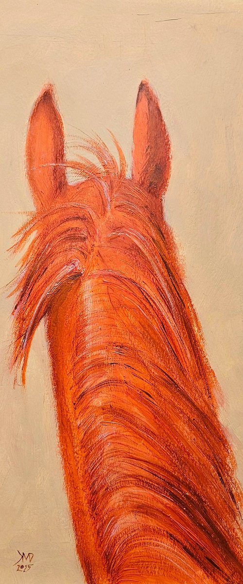 Orange chestnut horse neck mane ears by Ksenia June